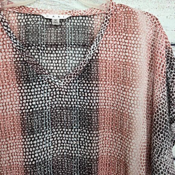 Cabi M Brown Pink Animal Print V-Neck Blouse - Picture 4 of 8